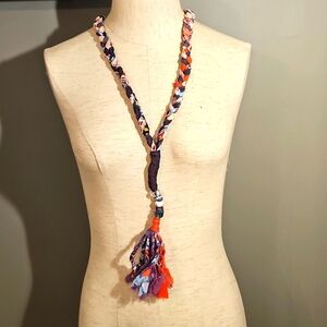Johnny Was Braided Silk Necklace Beads Purple Pink Red Blue NWOT